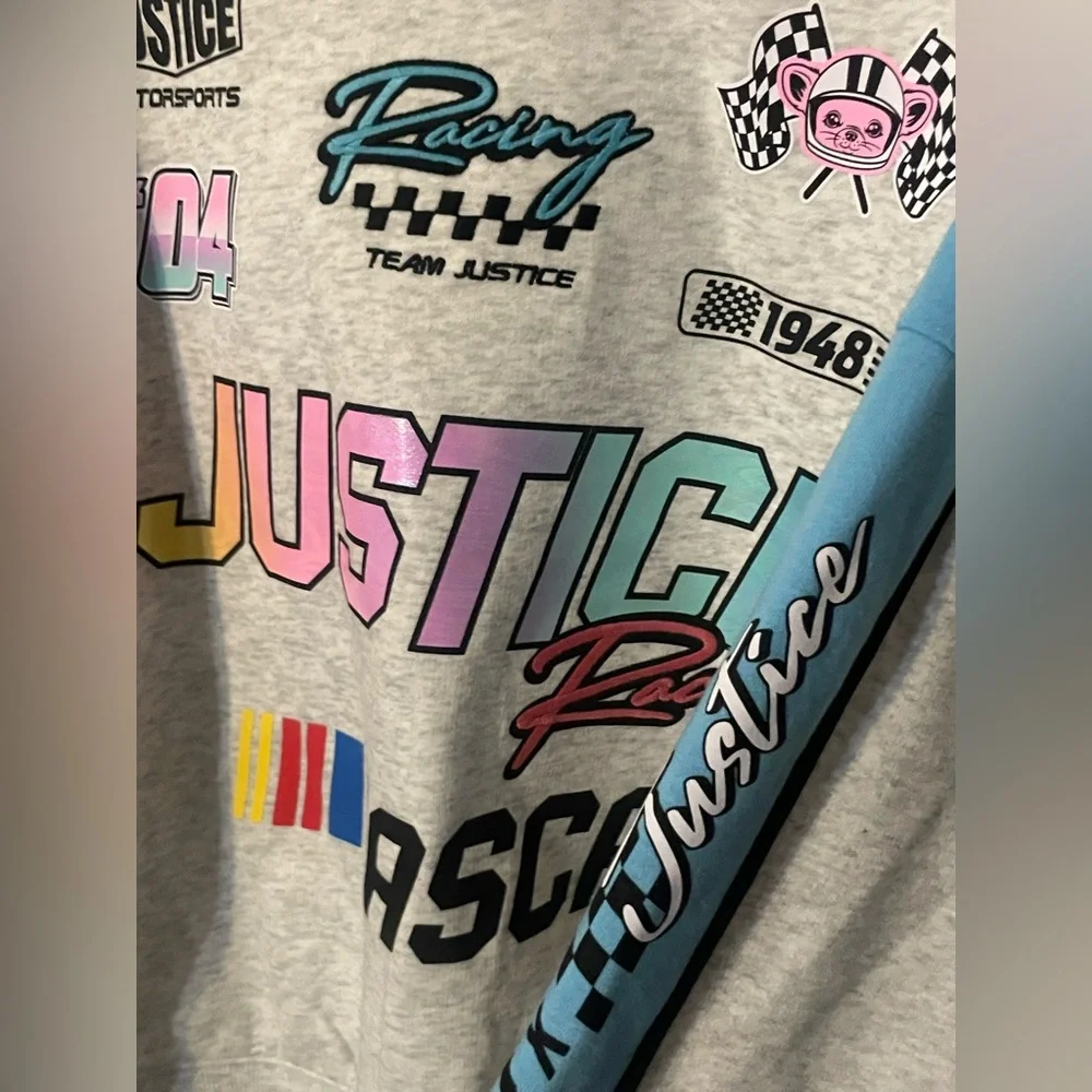 Justice x NASCAR Racing Hoodie Girls Medium (10) Gray Colorblock NWT